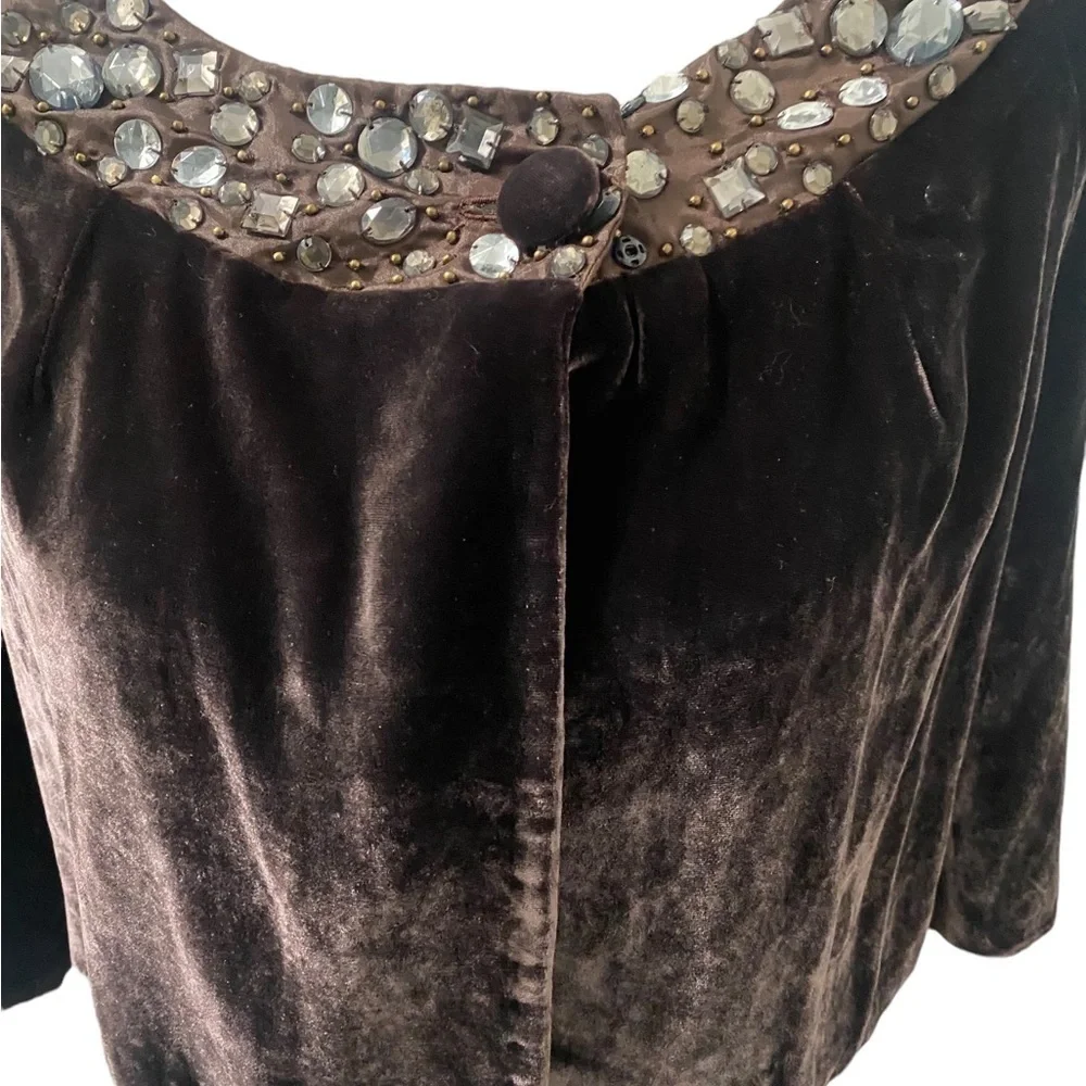 JOOLAY brown jeweled silk/ velvet sleeved caplet‎